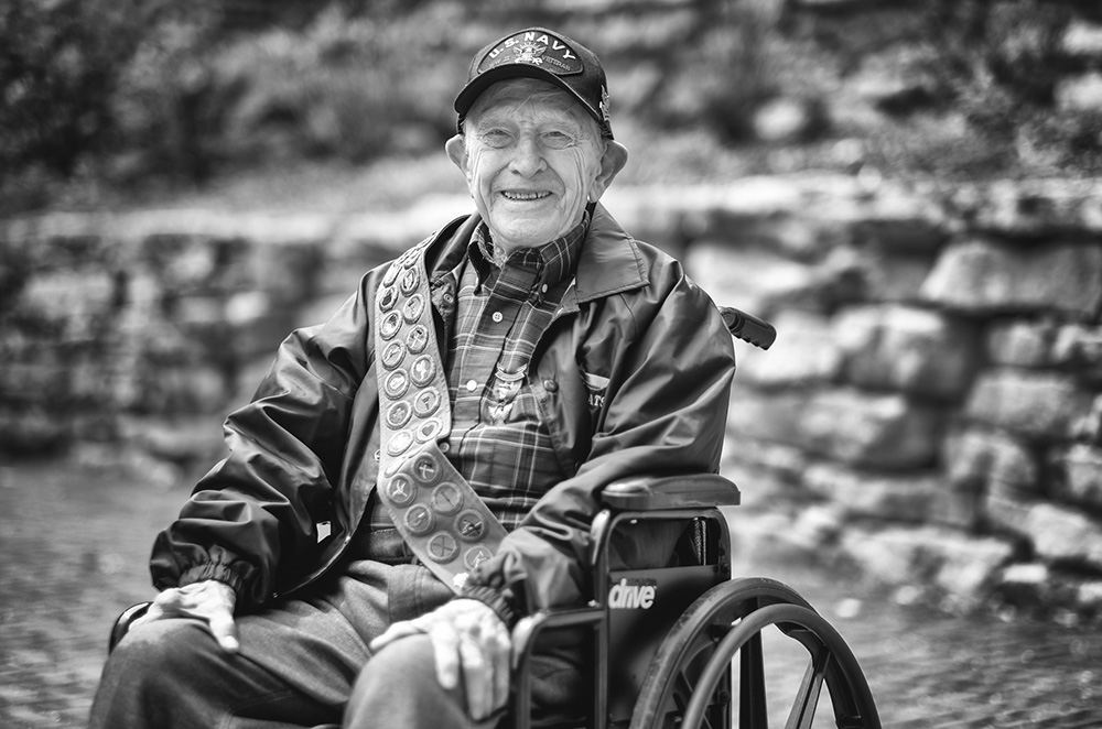    Portrait - HM - Eagle Scout Ed Krauel, 99, of Lambertville, Michigan, during the 100th anniversary at Camp Miakonda in Toledo. (Jeremy Wadsworth / The (Toledo) Blade)