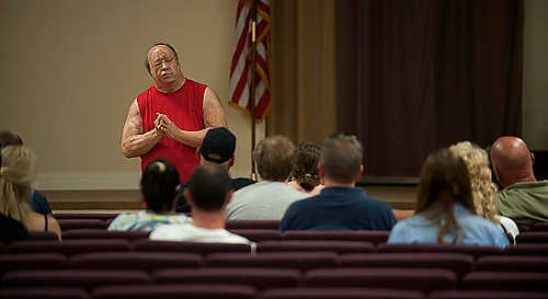 First place, Larry Fullerton Photojournalism Scholarship - Hannah Potes / Kent State UniversityKlavon shares his story with a group of first-time offender drunk drivers at Village Hope Church on Cooper St. "I've done this so many times, but I still get a little nervous," Klavon said. "Every time I share my story, it's still hard."