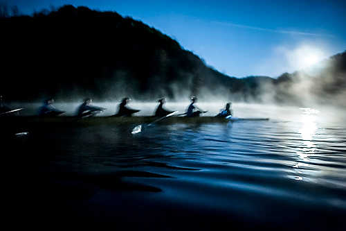 Second place, Larry Fullerton Photojournalism Scholarship - Steven Turville / Ohio UniversityThe Ohio University Women’s Crew team practices in the early morning mist of Dow Lake in Athens, Ohio. Practice typically starts well before sunrise, leaving only the moon and stars for light.