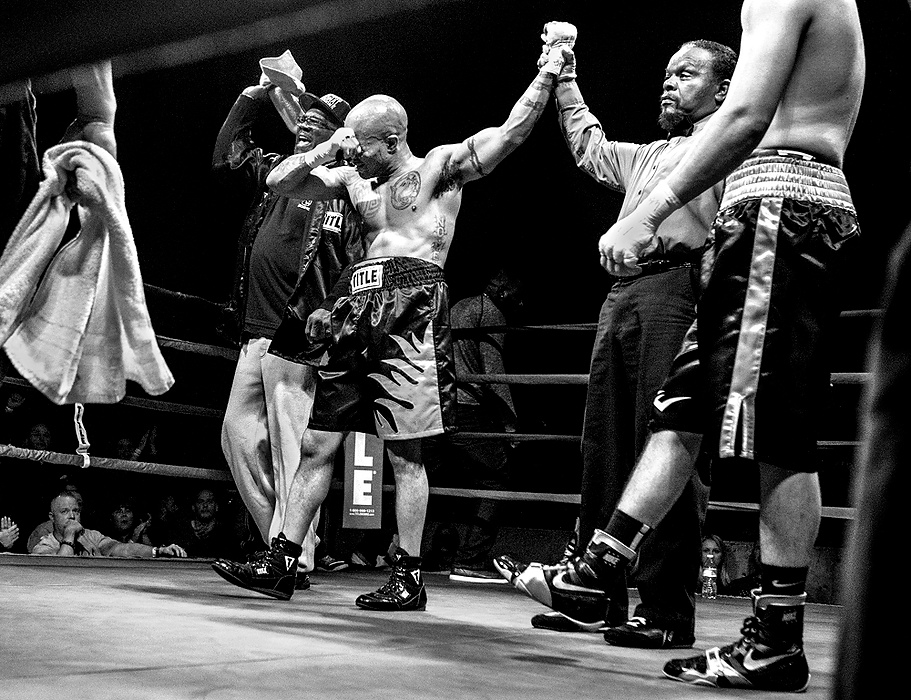 First Place, Photographer of the Year - Small Market - Jessica Phelps / Newark AdvocateJamie "The Pitbull" Walker becomes emotional after learning of his victory over Alejandro Hernandez. Walker won the rematch by majority decision on November 25, 2015.