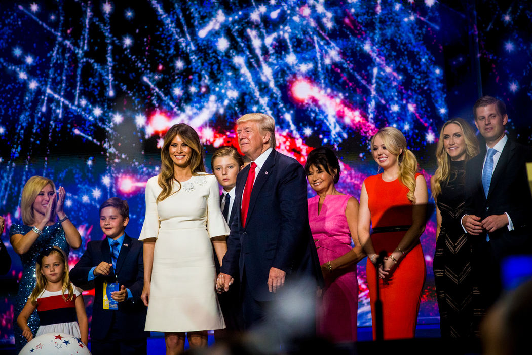 Award of Excellence, News Picture Story - Meg Vogel / Cincinnati EnquirerDonald Trump, Republican presidential nominee, is joined on stage by his wife, Melania, and his children at the conclusion of the Republican National Convention at Quicken Loans Arena in Cleveland, Ohio Thursday, July 21, 2016. 