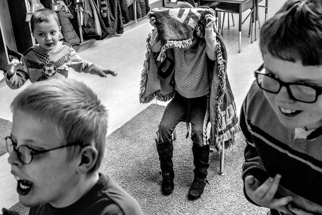 First Place, Ohio Understanding Award - Jessica Phelps / Newark AdvocateDuring group time at school, Phoenix hides herself under a blanket, deciding that the noise and chaos of the other boys in her class is too much. When she first started school in September, her classmates were hesitant to be near her because of her outbursts. But now that they've gotten to know her personality, they accept her for who she is. 