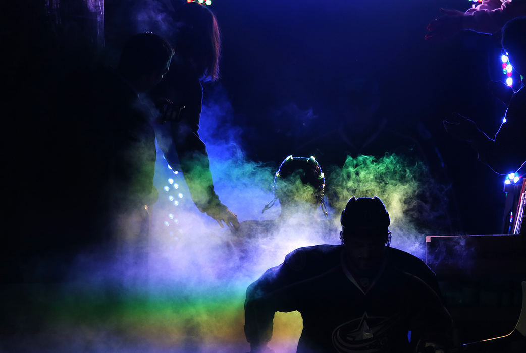 Story - 3rd place - The Columbus Blue Jackets take the ice before Game 6 of the first-round NHL Stanley Cup playoffs against the Pittsburgh Penguins at Nationwide Arena in Columbus. The Penguins defeated the Blue Jackets 4 - 3 to win the series 4 - 2.  (Eamon Queeney / The Columbus Dispatch)