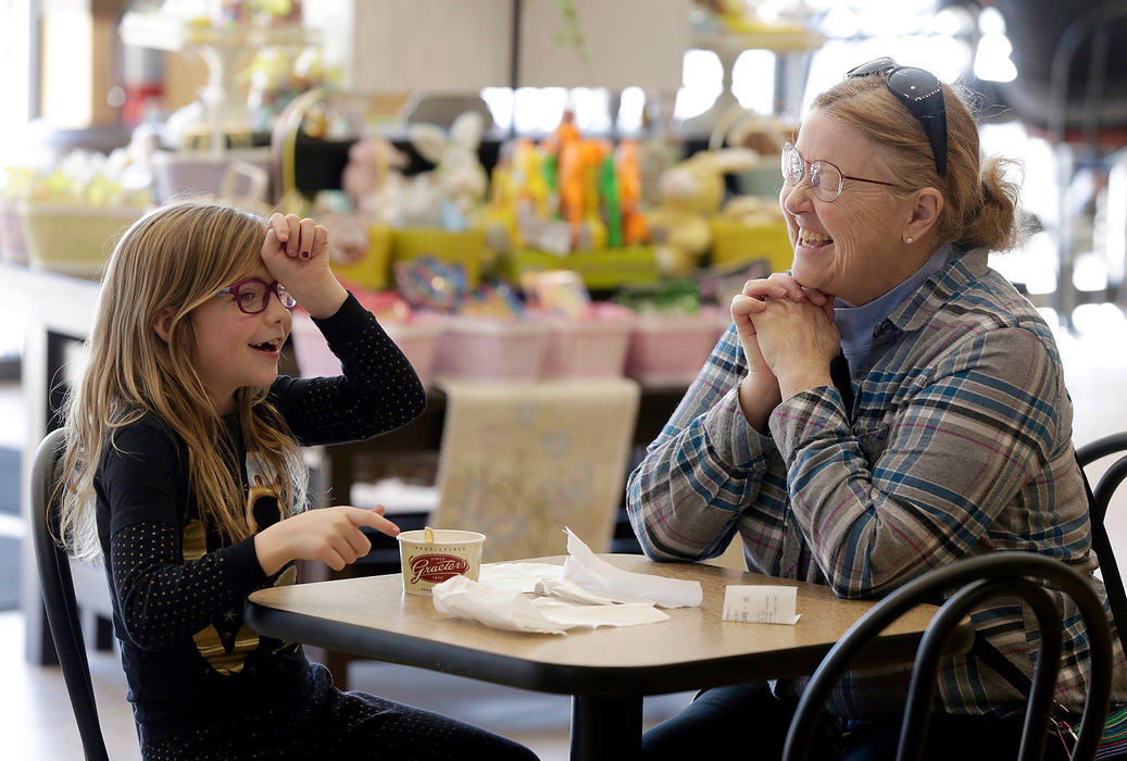 Feature - 2nd placeDeb Amey, of Hilliard, shares a laugh with her granddaughter, Claire Capehart, 7, during a visit to Graeter's Ice Cream's new facility at 2136 Bethel Road in Columbus. (Shane Flanigan/ThisWeek Community News)