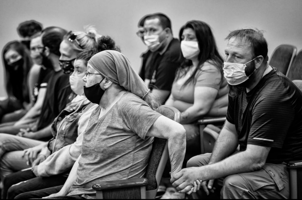 General News - 3rd place - Family members of the victim comfort each other as John Eichner is arraigned for murder of his wife, Amber at the Ottawa County Municipal Court in Port Clinton. Amber Eichner was found buried in a south Toledo backyard.  (Jeremy Wadsworth / The Blade)