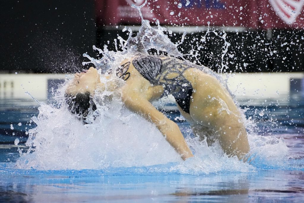 Sports - HM - Ohio State’s Emily Armstrong and Ruby Remati perform their final duet routine during the U.S. Collegiate Championship for artistic swimming at Ohio State's McCorkle Aquatics Pavilion on March 27, 2022.  (Adam Cairns / The Columbus Dispatch)