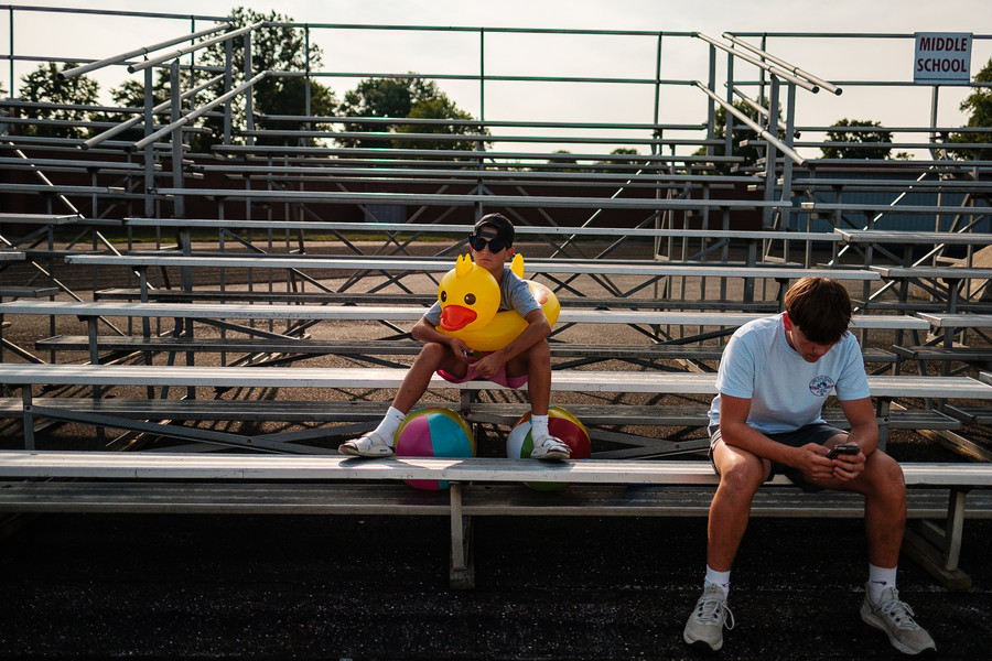 Sports Feature - 3rd place - Tressel Beach, 12, a Dover High School football fan, awaits the arrival of other student-fans before the first football game of the season against Green at Crater Stadium in Dover. (Andrew Dolph / The Times Reporter)   (Andrew Dolph / The Times Reporter)