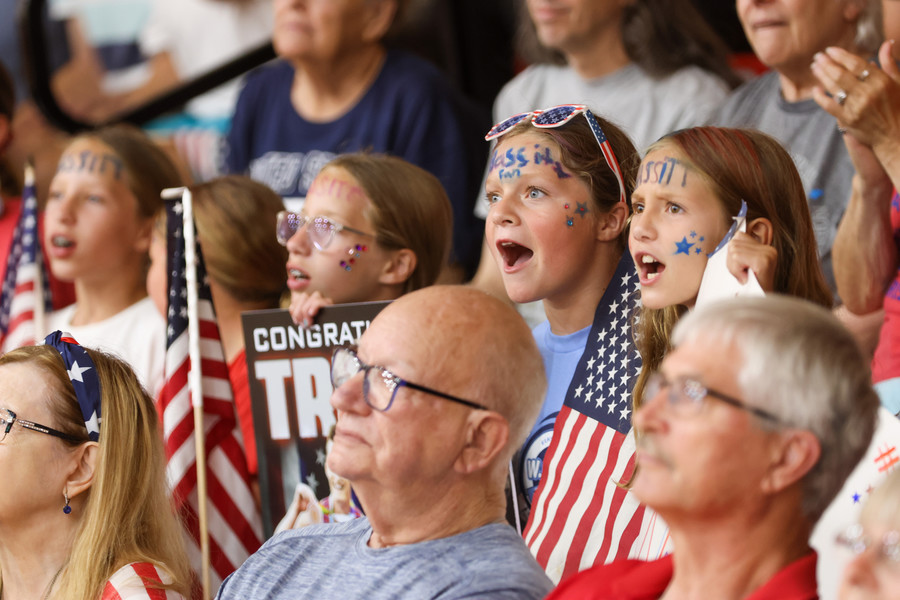 Story - 3rd place - Megan Golds Berry and Brooklynn Basinger yell and cheer while waiting for Trevor’s race during a watch party for Trevor Bassitt’s 400 meter hurdle semi-final Olympic race at Bluffton High School. (Jonathan Aguilar / The Blade)   (Jonathan Aguilar / The Blade)