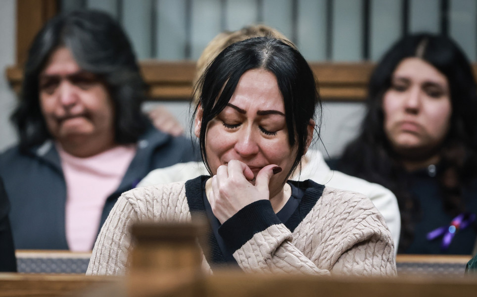 January - General News - 2nd place - Lori Cremar, mother of Alicia Rosa Confer, cries as Jimmy David Cole is sentenced to 30 years for murdering her daughter and her unborn grandchild Friday, January 12, 2024, at the Wood County Courthouse in Bowling Green.  (Jeremy Wadsworth / The Blade)