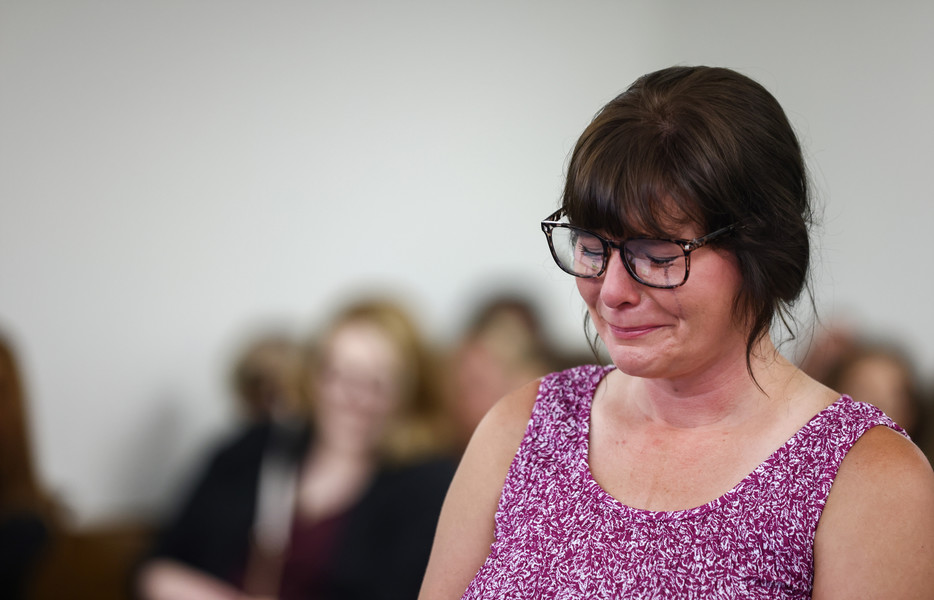 July - General News - 1st place - Lisa Titkemeier reacts to being sentenced for a charity fraud conviction at the Lucas County Courthouse in Toledo.  (Jeremy Wadsworth / The Blade)