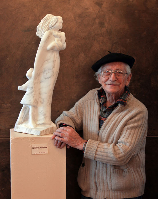 Portrait - HM - Artist Alfred Tibor, 91, with Forever Mother at Argo & Lehne, in Upper Arlington. (Tom Dodge / The Columbus Dispatch)