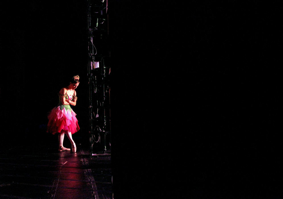 Feature - HMA "Flower" waits backstage for her turn during the Nutcracker Dress Rehearsals as performed by BalletMet Columbus at the Ohio Theatre in Columbus.  (Brooke LaValley / The Columbus Dispatch)