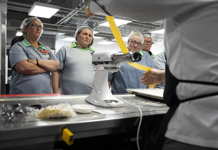 General News - 2nd place - Chef and Instructor Justin Thatcher rolls fresh pasta dough as students watch during a cooking class through Sinclair Community College at the Ohio Reformatory for Women in Marysville. (Brooke LaValley / The Columbus Dispatch)