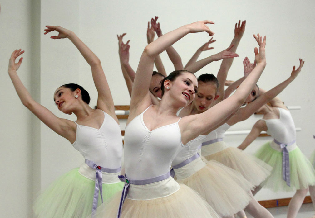 Feature - 2nd placeNoelle Boyages (left) and Megan Webb (front center) perform in the Cuyahoga Valley Youth Ballet rehearsal for the world premiere of Tom Gold's Joplin Jamboree at the Nan Klinger Excellence in Dance studio.  (Phil Masturzo / Akron Beacon Journal)