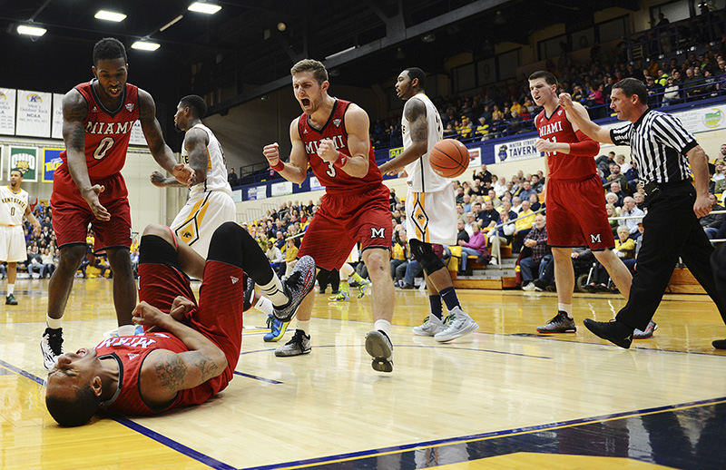 Sports - 2nd place - The Miami Redhawks react after hearing the outcome of the referee's call during the first half against Kent State. Kent State would edge the Redhawks for a 61-60 win. (Jenna Watson / Kentwired.com)