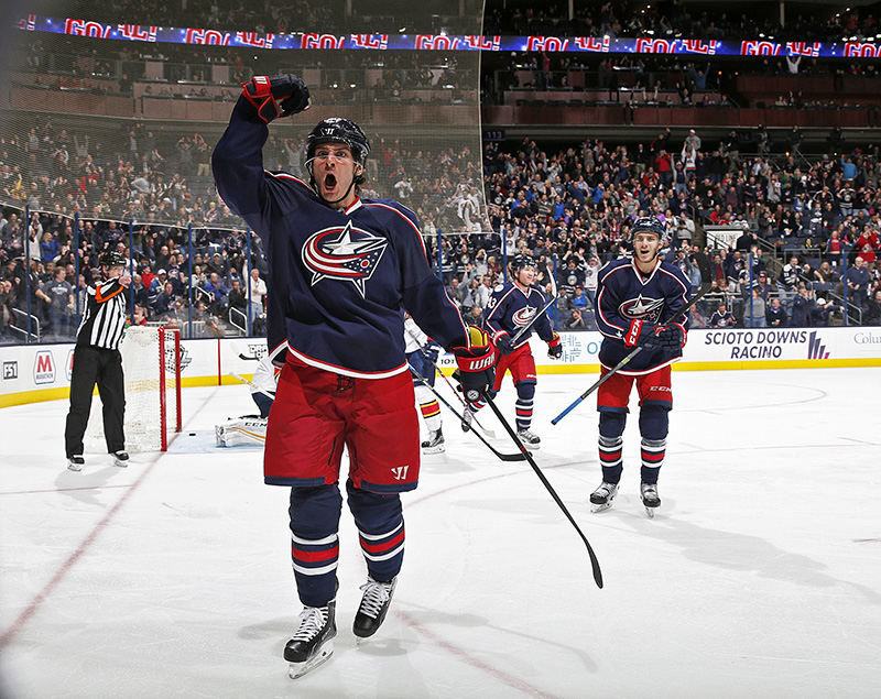 Sports Feature - 3rd place - Brandon Saad of the Coumbus Blue Jackets reacts after scoring a third period goal to take the lead in against the Florida Panthers at Nationwide Arena in Columbus. The Blue Jackets won the game 4-3 in an overtime shootout.  (Barbara J. Perenic / The Columbus Dispatch)