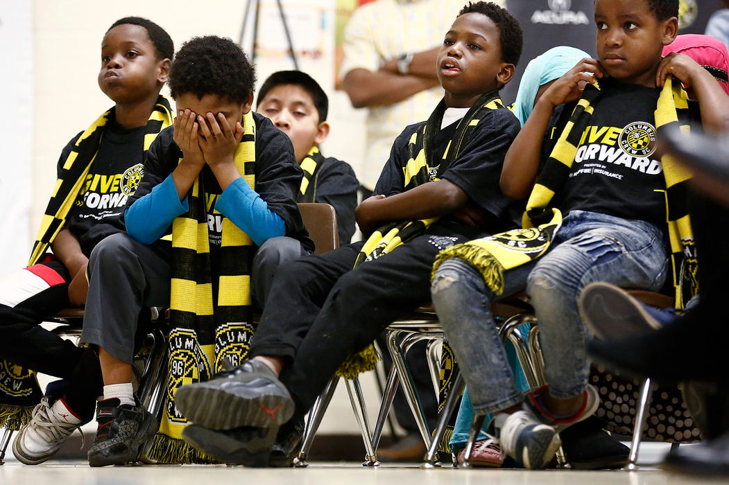 Feature - HMIt was an exciting day at Eakin Elementary School because the Columbus Crew SC held its media day at the school where it was announced that the Columbus Crew SC Foundation will help fund a new mini-pitch which will be built at the school. But after the announcement listening to the rest of the press conference left some of the students in attendance less than thrilled.  (Fred Squillante/The Columbus Dispatch)