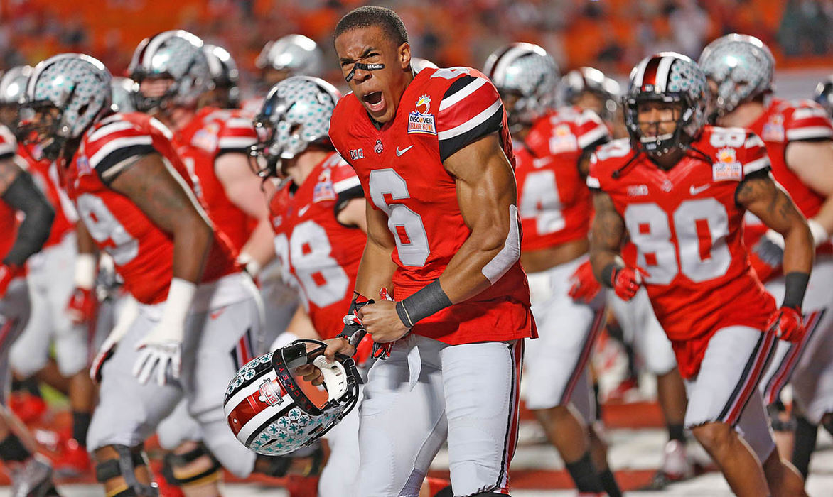 Sports Feature - 3rd place - Ohio State Buckeyes wide receiver Evan Spencer (6) is ready to go as the team heads into the locker room after warmups before the start of the 2014 Discover Orange Bowl at Sun Life Stadium in Miami Gardens, Florida. (Chris Russell / The Columbus Dispatch)