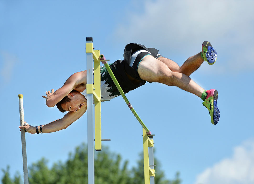 Sports - 1st place - Kyler Bourne, Celina Class of 2019, clears 13’ in the pole vault as he competes in the Back on the Track Open Meet at Celina Varsity Track. (Daniel Melograna / The Daily Standard)