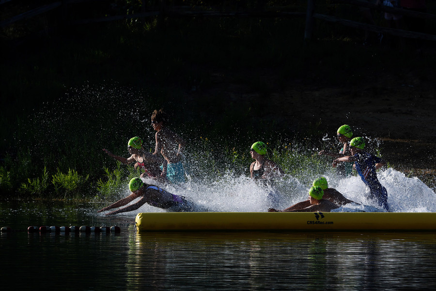 Sports - HM - Swimmers start the swimming portion of the 36th annual Sylvania SuperKids Triathlon and Duathlon at Olander Park in Sylvania. (Rebecca Benson / The Blade)