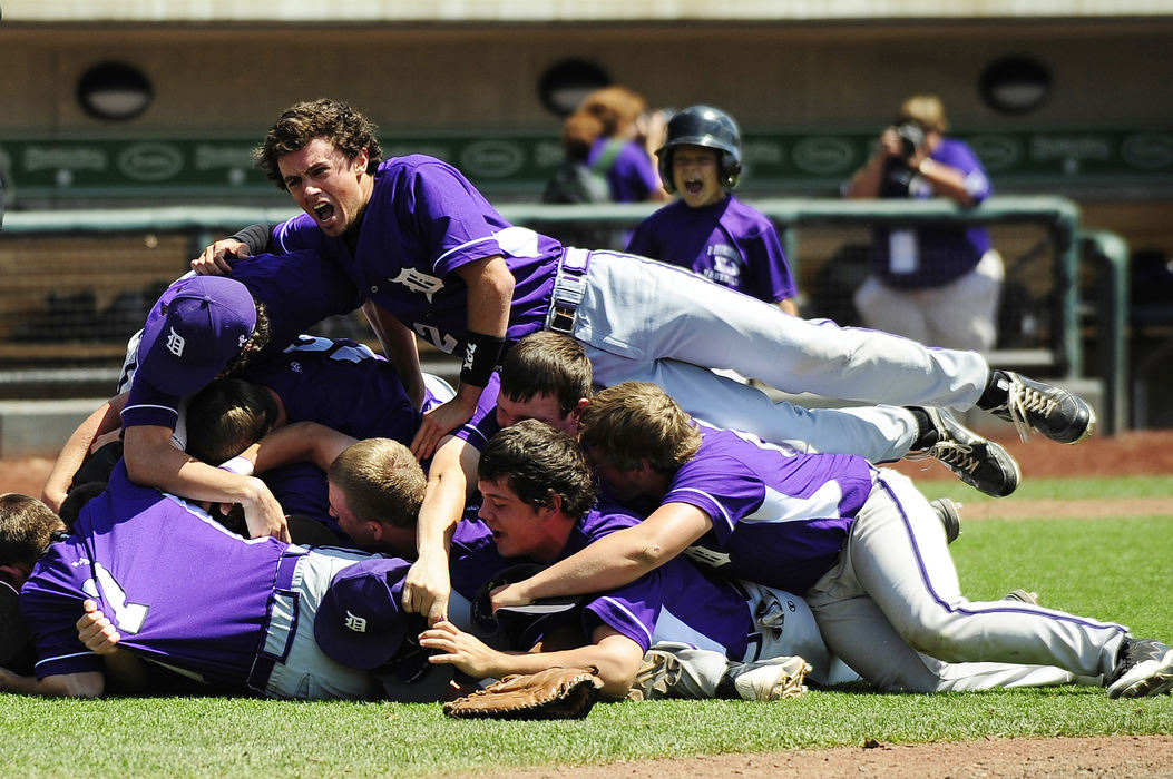 Sports feature - 3rd placeColumbus DeSales celebrates after their win over Wapakoneta in the Division II state championship game 3 - 2 at Huntington Park in Columbus.  (Eamon Queeney / The Columbus Dispatch)