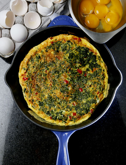 Illustration - 3rd placeSpinach frittata prepared with fewer egg yolks . (Eric Albrecht / The Columbus Dispatch)