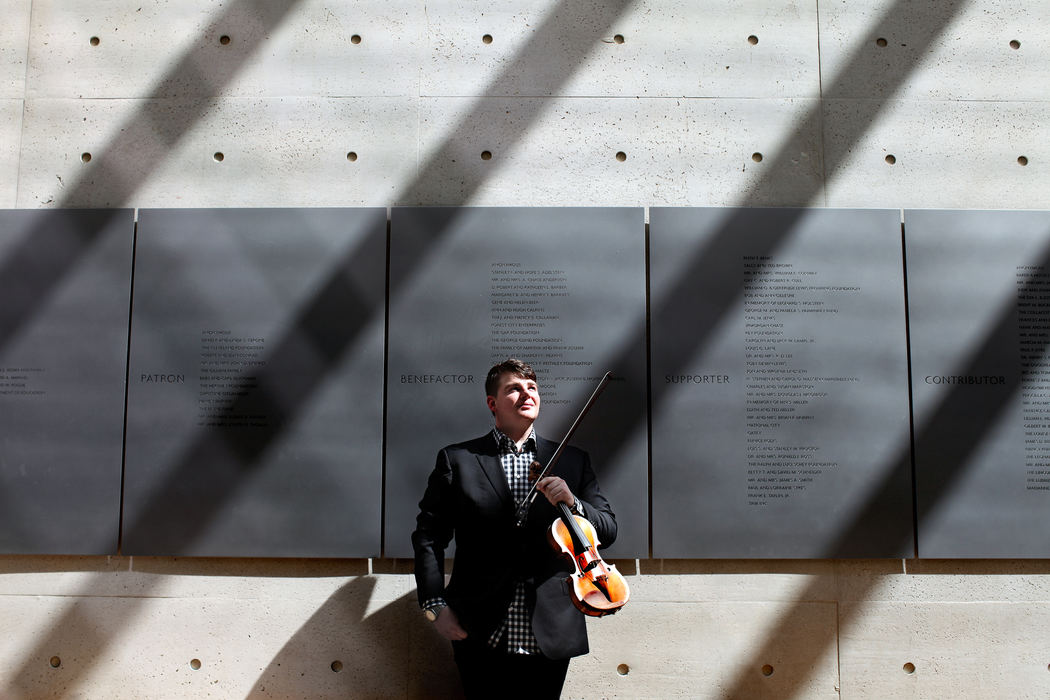 Portrait - 1st placeViolinist Chad Hoopes, 18,  is the winner of an Emerging Artist Award from 2013 Cleveland Arts Prize. Hoopes, who plays all over the world,  is photographed with his Stradivarius from 1713 near Mixon Hall inside the Cleveland Institute of Music. ( Lisa DeJong / The Plain Dealer)