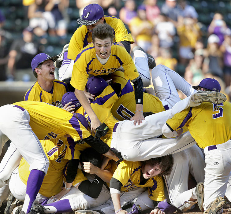 Sports Feature - 2nd place - Jackson players celebrate their 5-1 victory over North Royalton in the Division I state championship baseball game in Columbus. (Scott Heckel / The (Canton) Repository)