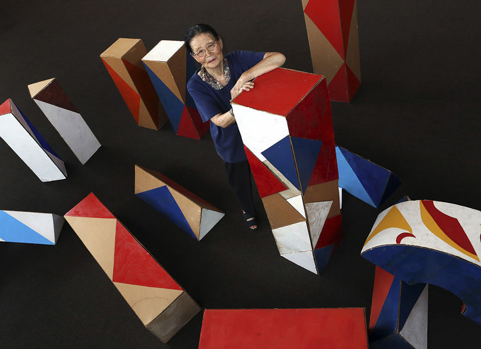 Portrait - 2nd place - Artist Yasue Sakaoka with her installation "Children's Play Space" created out of cardboard that allows children to interact with the art. (Eric Albrecht / The Columbus Dispatch)