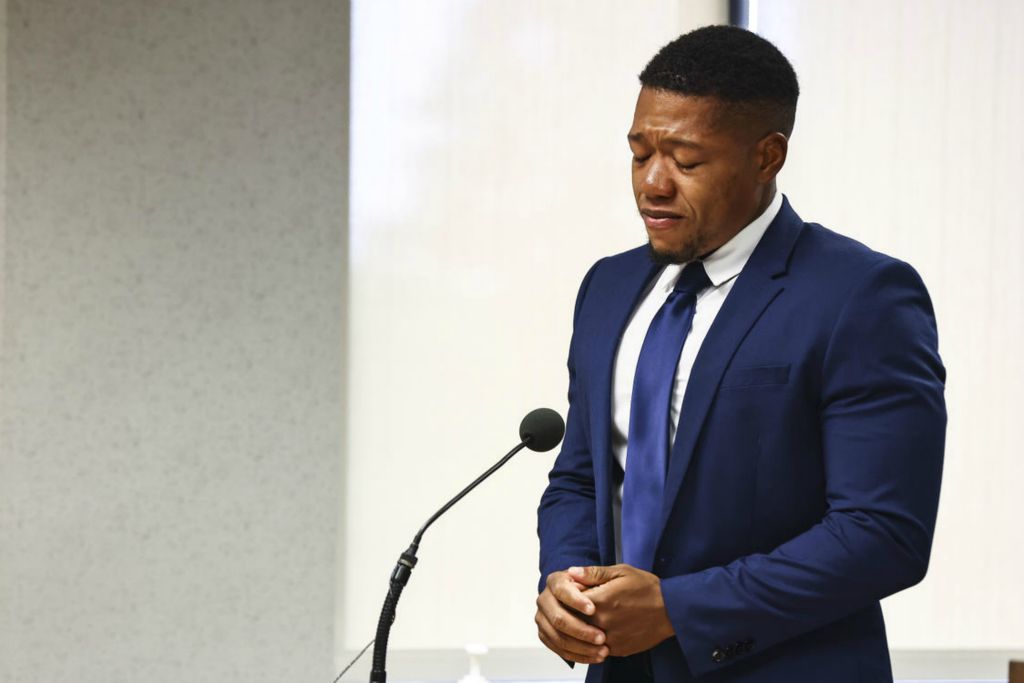 General News - 3rd place - Former Bowling Green State University student Daylen Dunson speaks in court about his role in the hazing death of Stone Foltz during his sentencing hearing at the Wood County Courthouse in Bowling Green. Mr. Dunson was sentenced to 21 days in jail and community control.  (Jeremy Wadsworth / The Blade)