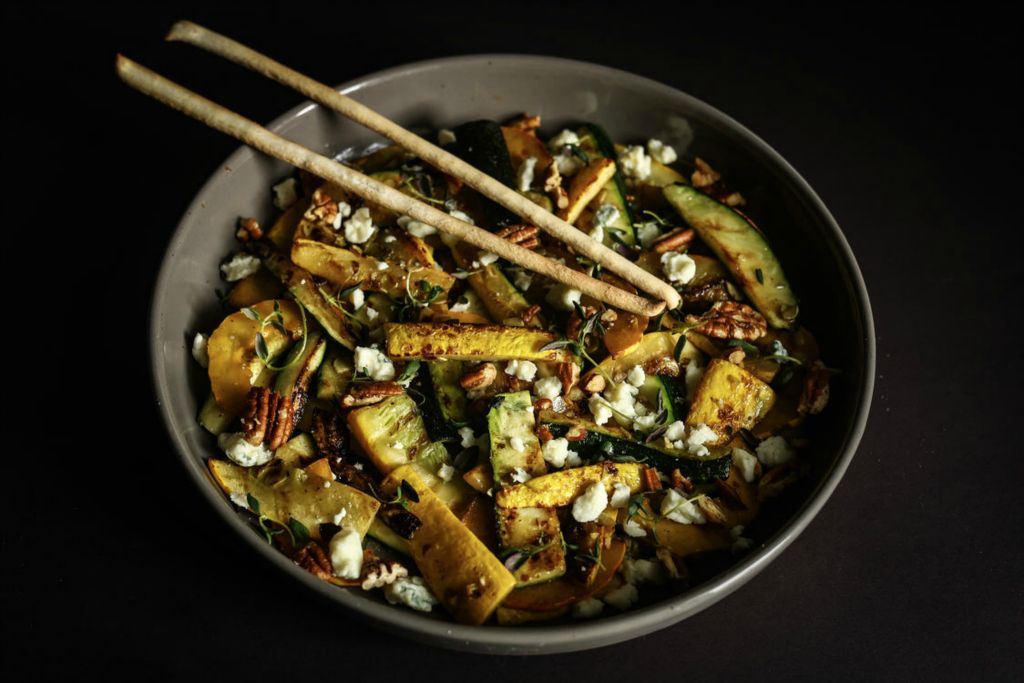 Illustration - 1st place - Roasted Squash Salad with Crumpled Bleu Cheese. (Jeremy Wadsworth / The Blade)