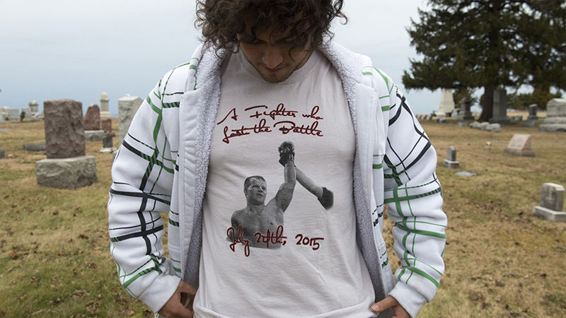 Portrait - 1st place - Richie Webber wears a shirt dedicated to his friend who lost his life from a heroin overdose. The friends bonded over athletics. (Molly Corfman / The News-Messenger)