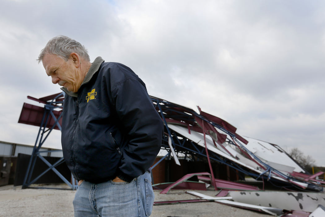 General News - 1st place Jim Walter, president of the Great Eastern Theatre company, speaks about the storm damage to the Sundance Kid Drive-In in Oregon. (Andy Morrison / The (Toledo) Blade)