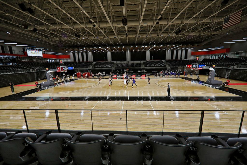 Story - 2nd place - Ohio State basketball team moved their games to the smaller Covelli Center from Value City Arena because of the COVID-19 and along with other cost measuring issues in Columbus. The Buckeyes take on UMass Lowell River Hawks in an empty Covelli Center in Columbus. Kyle Robertson / The Columbus Dispatch