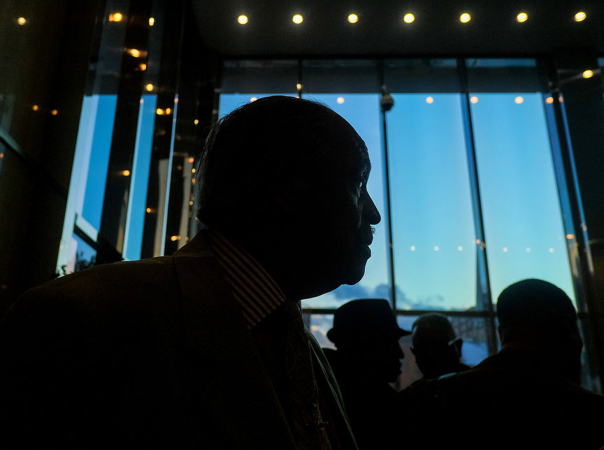 Portrait - 2nd place - Bishop Robert A. Culp speaks after a city council meeting in which a lead-safe rental housing ordinance passed at One Government Center in Toledo.  (Jeremy Wadsworth / The Blade)