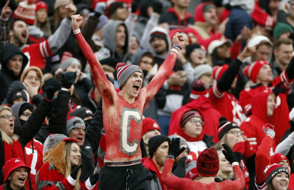 Sports Feature - 2nd place - An Ohio State student cheers after a Purdue fumble on the kick-off that Buckeyes recovered during the 2nd quarter of their game at Ohio Stadium in Columbus.(Kyle Robertson / The Columbus Dispatch)