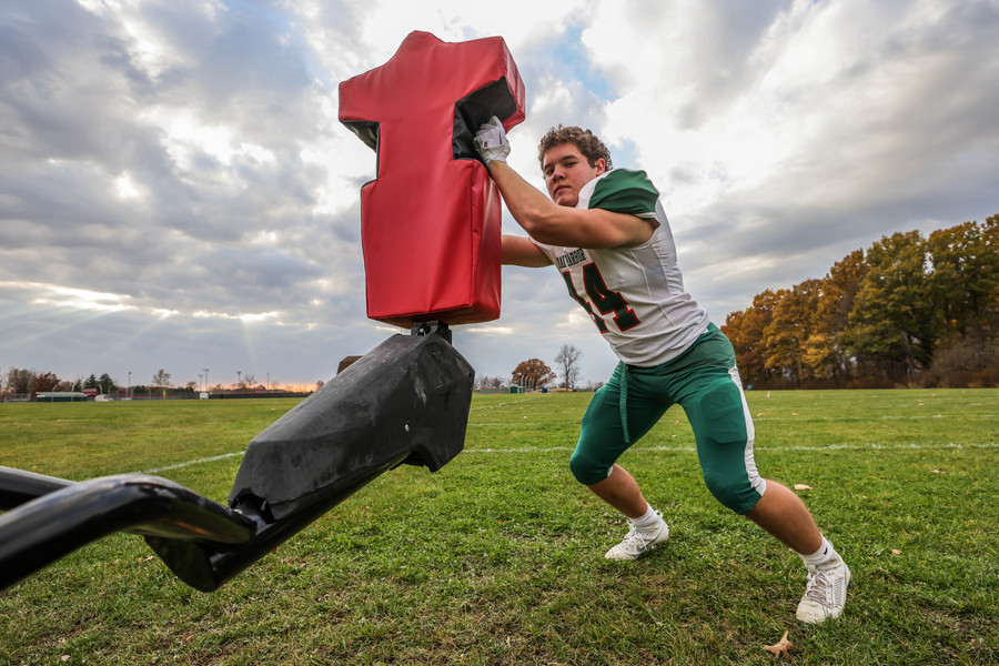 Portrait - 3rd place - Oak Harbor junior defensive lineman Jacob Ridener, who was 1st-team All-Ohio last year, at a practice on in Oak Harbor. (Isaac Ritchey / The Blade)