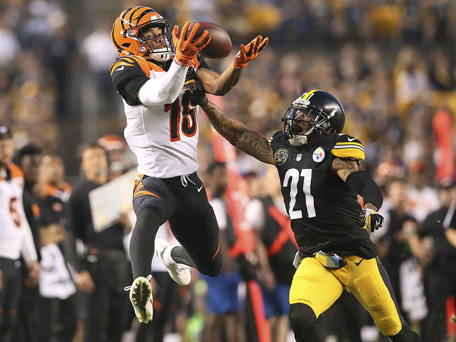 SSports - HM - Cincinnati Bengals wide receiver Cody Core (16) is unable to come down with a deep pass as Pittsburgh Steelers cornerback Joe Haden (21) defends in the third quarter of a game Oct. 22 at Heinz Field in Pittsburgh.  (Kareem Elgazzar / The Cincinnati Enquirer)