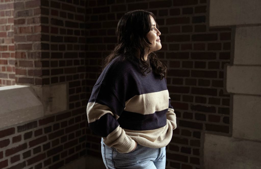 Portrait - 2nd place - Nallely Seguro stands in front of the entrance to Pomerene Hall on The Ohio State University campus. Seguro is a Freshman at OSU studying Pre-Med, she is a first generation college student. (Brooke LaValley / The Columbus Dispatch)