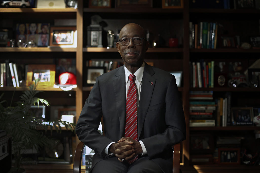 Portrait - 3rd placeOhio State University President Michael V. Drake poses for a photo in his office. (Kyle Robertson / The Columbus Dispatch)