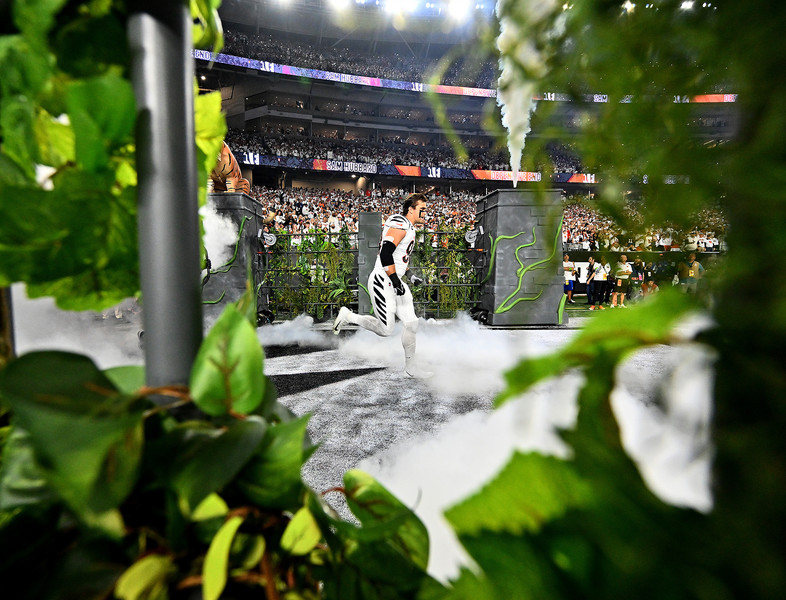 Sports Feature - 2nd place - Cincinnati Bengals Sam Hubbard makes his entrance into Paycor Stadium prior to the start of a Monday Night Football game against the LA Rams. (Erik Schelkun / Elsestar Images)