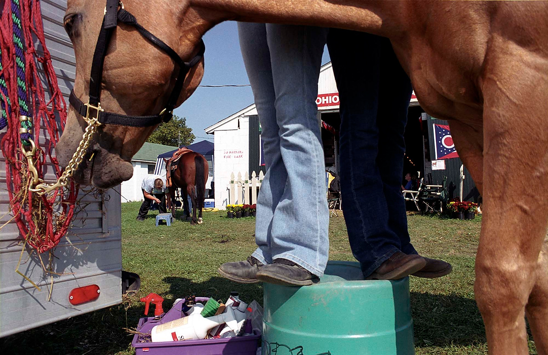 First place, Larry Fullerton Photojournalism Scholarship - Lindsay Steiner / Ohio UniversityShelby Stults, 12, and friend Kirsti Julie, 13, groom the mane of Stults' mare at the Delaware County Fair. 