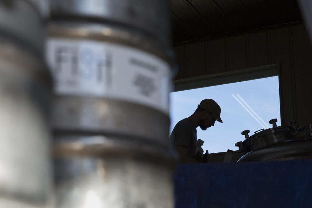 Second place, Larry Fullerton Photojournalism Scholarship - Alex Driehaus / Ohio UniversitySean White, head brewer and co-owner of Little Fish Brewing Company, looks into a fermenter at Little Fish in Athens. White is present for every element of the brewing process, and often works long hours to ensure that everything goes smoothly.