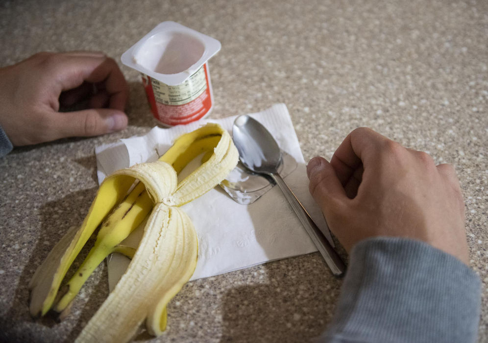 First Place - Larry Fullerton Photojournalism Scholarship , Tanner Pearson / Ohio UniversityTanner has a healthy breakfast of strawberry yogurt from Trader Joe’s and a banana on the morning of Sept. 7th, 2020. Breakfast is the key to having energy in the morning.