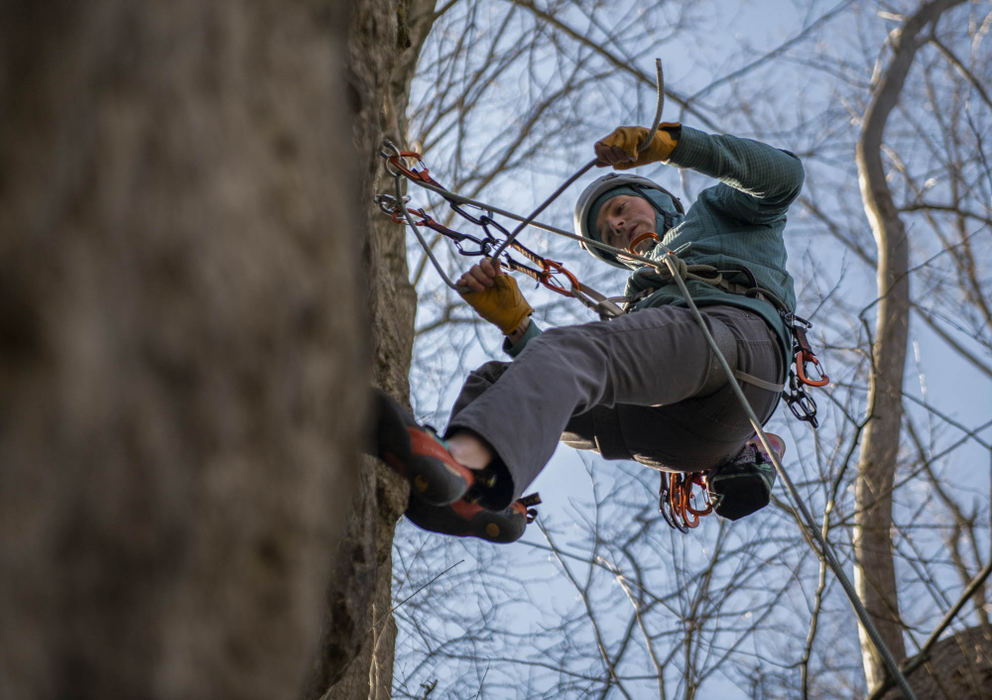 Second Place - Larry Fullerton Photojournalism Scholarship , Grace Wilson / Ohio UniversityRob Brauch climbs at Mad River Gorge in Springfield, on March 7, 2020.