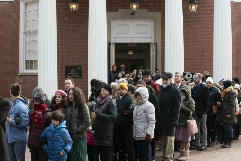 Second Place - Larry Fullerton Photojournalism Scholarship , Grace Wilson / Ohio UniversityCommunity members of Athens, Ohio wait outside of Galbreath Memorial Chapel getting ready to walk in a silent march in honor of MLK on January 20, 2020.