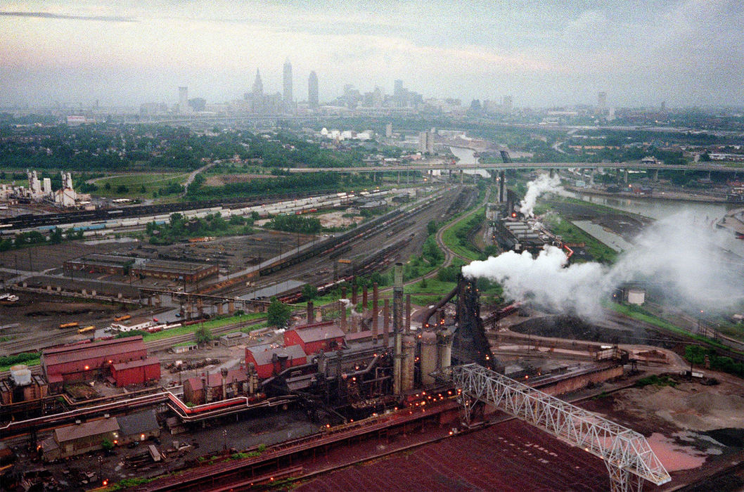 First Place, Ohio Understanding Award - Larry Hamel-Lambert / The Plain DealerAerial photo of the LTV plant on the west side of the Cuyahoga River, Saturday, June 16, 2001, Cleveland. 