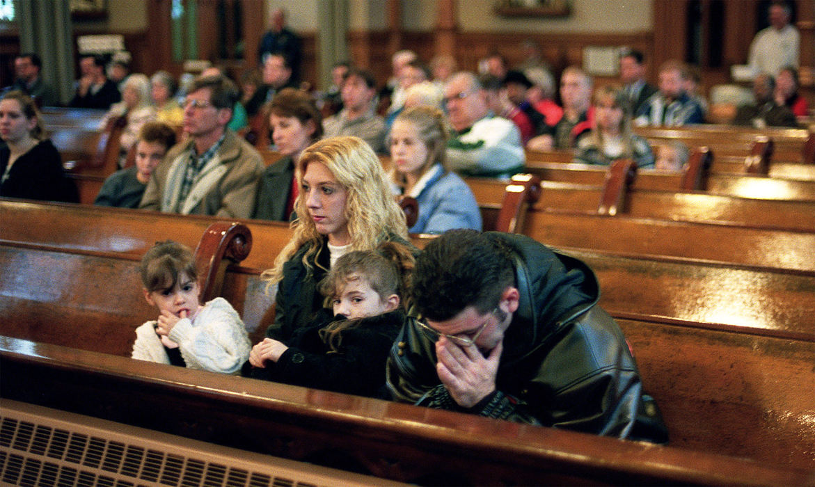 First Place, Ohio Understanding Award - Mike Levy / The Plain DealerThe stress of an unclear future shows on Jack Sabolich, a vesselman at LTV Corp.'s East Side mill in Cleveland. Sabolich and his family - wife, Sherry, and daughters, Nikki, 6, and Amber, 4 - attended a Mass yesterday at Immaculate Conception Catholic Church in Cleveland to pray for the steel company and its employees as a possible closing looms.