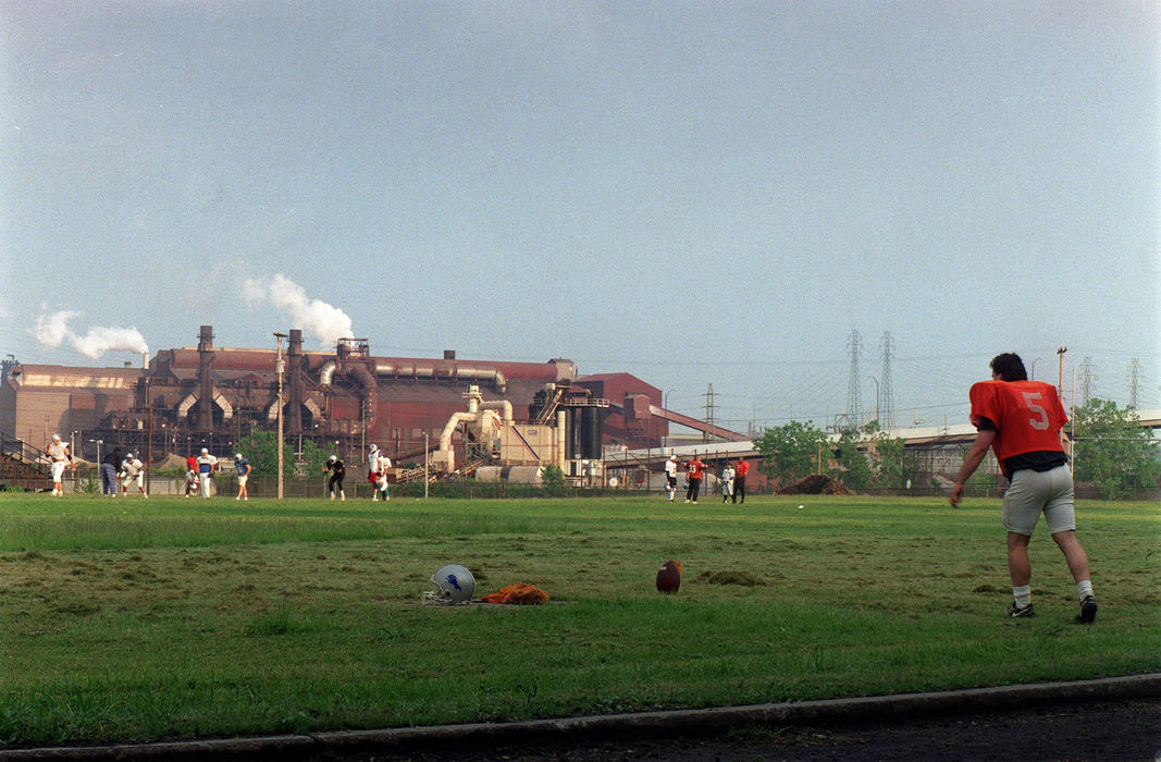 First Place, Ohio Understanding Award - Mike Levy / The Plain DealerThe semi-pro football team, the Cleveland Panthers practice in the shadow of LTV.