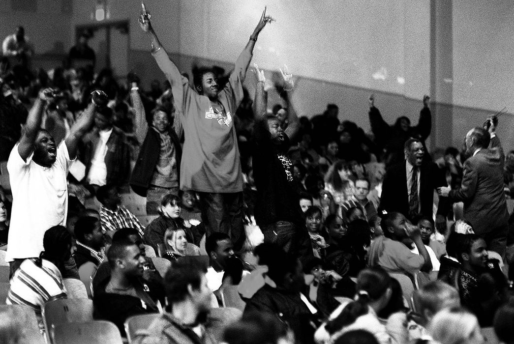 Second Place, Photographer of the Year - Steven M. Herppich / Cincinnati EnquirerThe student body and the teachers react to a motivational speaker during a school assembly at Robert A. Taft High School in the West End. 